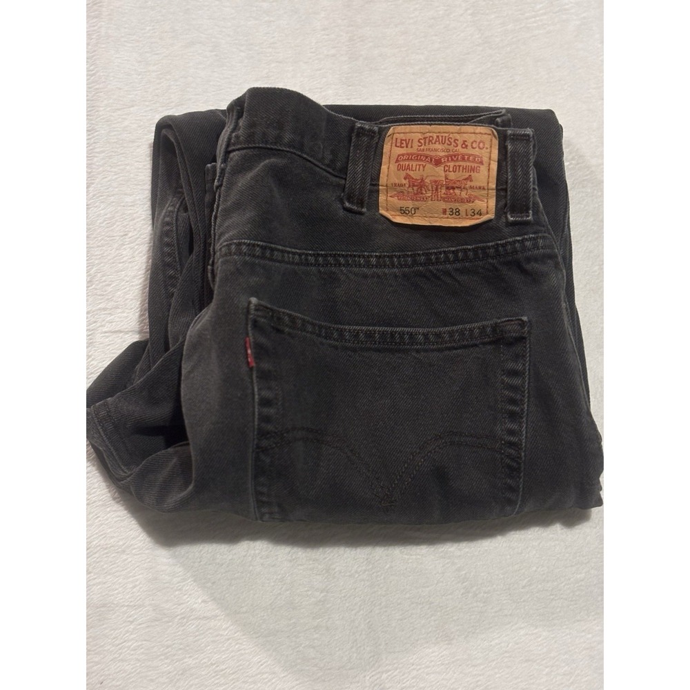 Levi's 550 Men's Black Jeans Relaxed Y2K 38x34 (actual 38x32.5) Distressed Faded